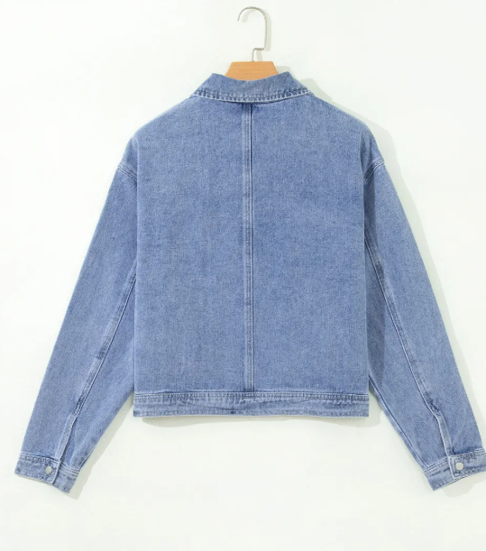 Rendell Blue Studded Metal Zipper Rivet Pockets Long Sleeve Denim Jacket