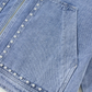 Rendell Blue Studded Metal Zipper Rivet Pockets Long Sleeve Denim Jacket