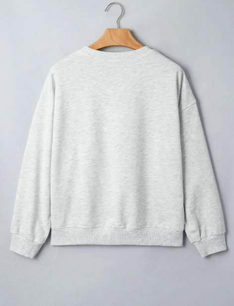 Light Grey Game Day Letter Embroidery Long Sleeve Round Neck Sweatshirt