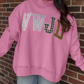 Pink WWJD Mixed Pattern Embroidered Patch Graphic Mock Neck Sweatshirt