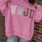 Pink WWJD Mixed Pattern Embroidered Patch Graphic Mock Neck Sweatshirt