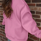 Pink WWJD Mixed Pattern Embroidered Patch Graphic Mock Neck Sweatshirt
