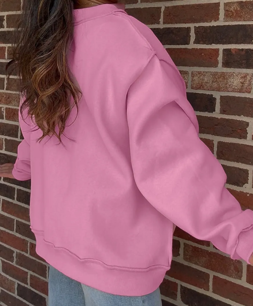 Pink WWJD Mixed Pattern Embroidered Patch Graphic Mock Neck Sweatshirt