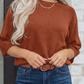 Annika Coffee Ribbed Knit Round Neck Short Sleeve Sweater