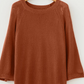 Annika Coffee Ribbed Knit Round Neck Short Sleeve Sweater