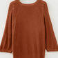 Annika Coffee Ribbed Knit Round Neck Short Sleeve Sweater
