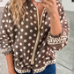 Charmaine Brown Polka Dot Contrast Detail Zip-Up Long Sleeve Shacket