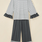 Tania Grey Stripe V Neck Ruffle Contrast Sleeve Top Drawstring Pants 2pcs Set