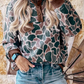 Zerlina Retro Camouflage Pattern Color Block Detail Button Pullover Sweatshirt