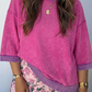 Elicia Strawberry Pink Mineral Wash Color Block Trim Bracelet Sleeve Pullover Top