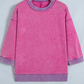 Elicia Strawberry Pink Mineral Wash Color Block Trim Bracelet Sleeve Pullover Top