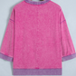 Elicia Strawberry Pink Mineral Wash Color Block Trim Bracelet Sleeve Pullover Top