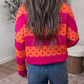Trix Pink Stripe Patchwork Polka Dot Accent Quarter Zip Long Sleeve Top