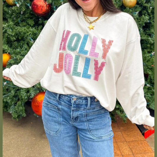 Holly Jolly Round Neck Long Sleeve Sweatshirt
