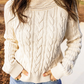 Alicia Beige Drop Shoulder Round Neck Cable Knit Sweater