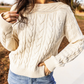 Alicia Beige Drop Shoulder Round Neck Cable Knit Sweater