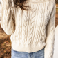 Alicia Beige Drop Shoulder Round Neck Cable Knit Sweater