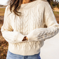 Alicia Beige Drop Shoulder Round Neck Cable Knit Sweater