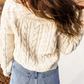 Alicia Beige Drop Shoulder Round Neck Cable Knit Sweater