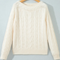 Alicia Beige Drop Shoulder Round Neck Cable Knit Sweater