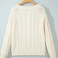 Alicia Beige Drop Shoulder Round Neck Cable Knit Sweater