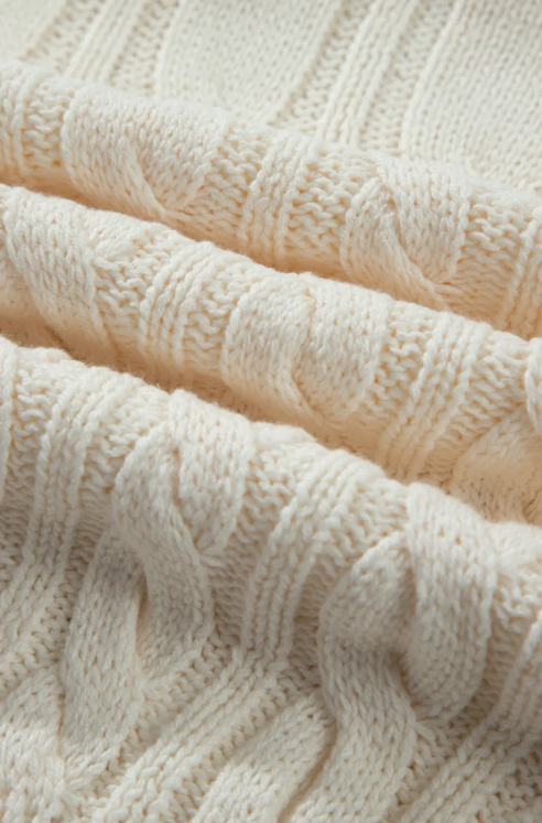 Alicia Beige Drop Shoulder Round Neck Cable Knit Sweater