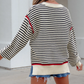 Constance Black Stripe Ribbed Trim Drop Shoulder Oversized Sweater