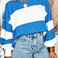 Lesley Blue Polka Dot Patchwork Colorblock Long Sleeve Top