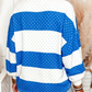 Lesley Blue Polka Dot Patchwork Colorblock Long Sleeve Top