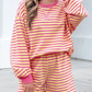 Milly Stripe Color Block Trim Round Neck Long Sleeve Top Casual Shorts 2pcs Set