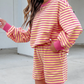 Milly Stripe Color Block Trim Round Neck Long Sleeve Top Casual Shorts 2pcs Set