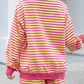 Milly Stripe Color Block Trim Round Neck Long Sleeve Top Casual Shorts 2pcs Set