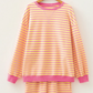 Milly Stripe Color Block Trim Round Neck Long Sleeve Top Casual Shorts 2pcs Set