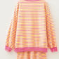 Milly Stripe Color Block Trim Round Neck Long Sleeve Top Casual Shorts 2pcs Set