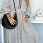 SALE!!!  Jaclyn Black Stripe Scallop Trim Shirt Collar Half Button 3/4 Sleeve Long Dress