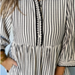 SALE!!!  Jaclyn Black Stripe Scallop Trim Shirt Collar Half Button 3/4 Sleeve Long Dress