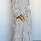 SALE!!!  Jaclyn Black Stripe Scallop Trim Shirt Collar Half Button 3/4 Sleeve Long Dress