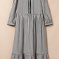 SALE!!!  Jaclyn Black Stripe Scallop Trim Shirt Collar Half Button 3/4 Sleeve Long Dress