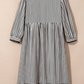 SALE!!!  Jaclyn Black Stripe Scallop Trim Shirt Collar Half Button 3/4 Sleeve Long Dress