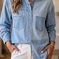 Sable Lightweight Denim Striped Patchwork Button Down Shacket