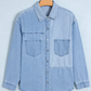 Sable Lightweight Denim Striped Patchwork Button Down Shacket