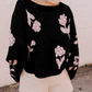Emma Black Floral Pattern Puff Sleeve Dropped Shoulder Pullover Sweater