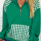 Kallie Green Patchwork Plaid Pocket Quarter Zip Sweatshirt
