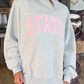 Grey Exposed Seam Mock Neck STATE Letter Graphic Loose Sweatshirt