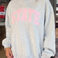 Grey Exposed Seam Mock Neck STATE Letter Graphic Loose Sweatshirt