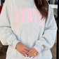 Grey Exposed Seam Mock Neck STATE Letter Graphic Loose Sweatshirt