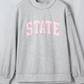 Grey Exposed Seam Mock Neck STATE Letter Graphic Loose Sweatshirt