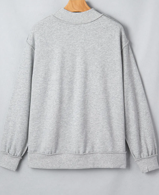 Grey Exposed Seam Mock Neck STATE Letter Graphic Loose Sweatshirt