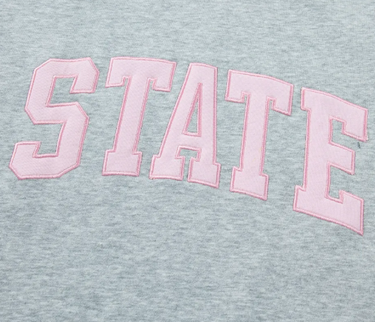 Grey Exposed Seam Mock Neck STATE Letter Graphic Loose Sweatshirt