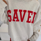Grey Saved By Grace Embroidered Detail Letter Graphic High Neck Sweatshirt